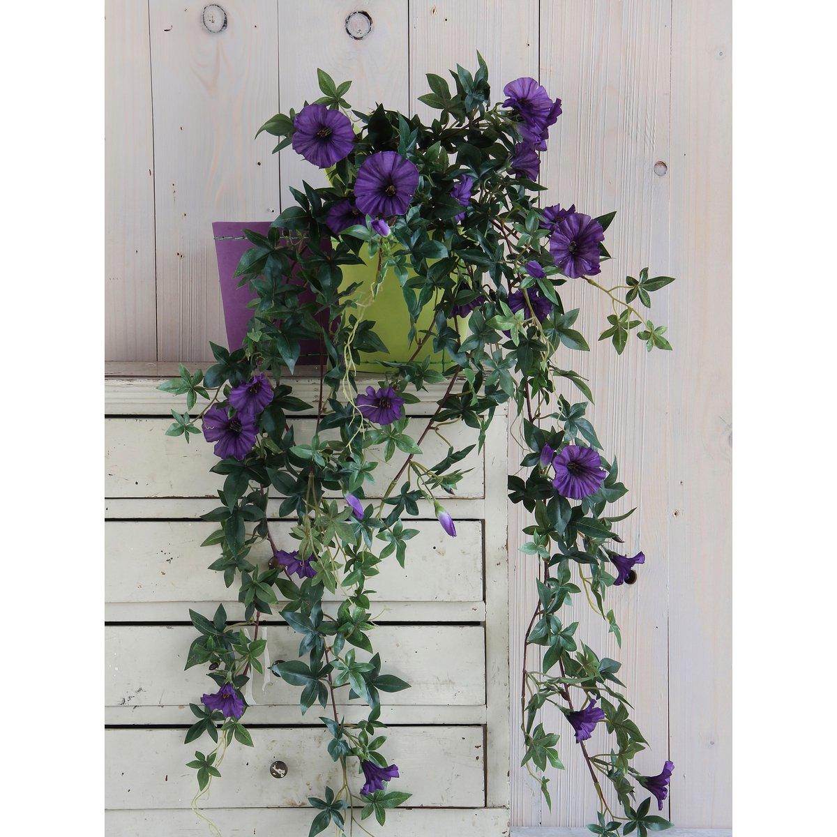 Künstliche Hängepflanze Petunie im Stan-Blumentopf – L25 x B45 x H50 cm – Dunkelviolett - Vitalia Bloom