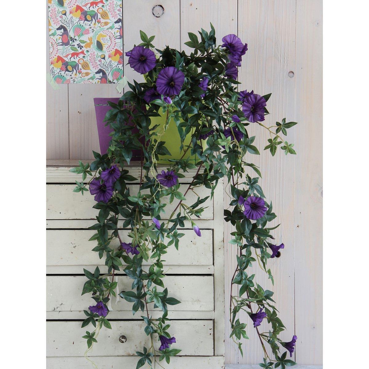 Künstliche Hängepflanze Petunie – L15 x B20 x H80 cm – Dunkelviolett - Vitalia Bloom