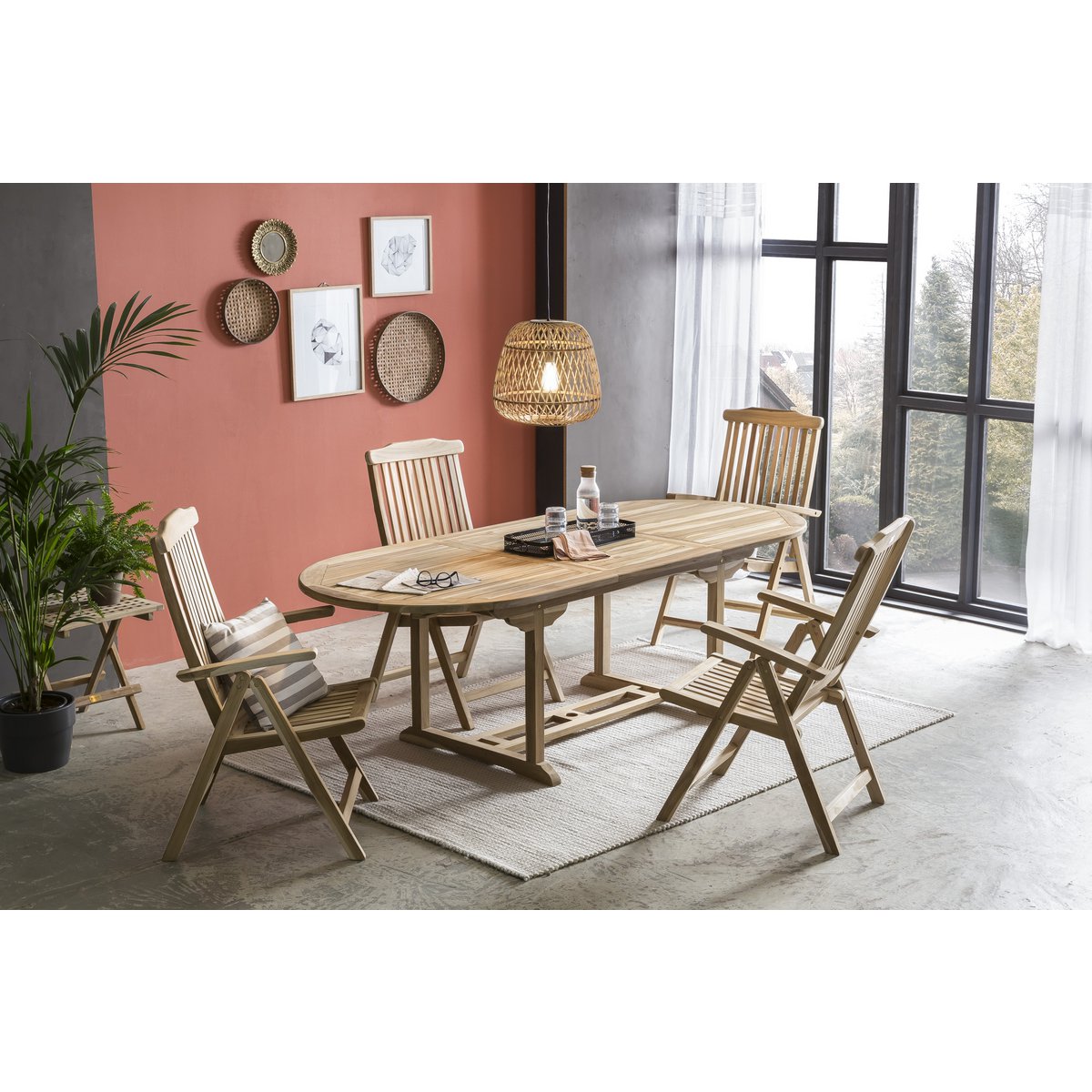 Gartentisch, 180x100 cm oval, ausziehbar, Teak
