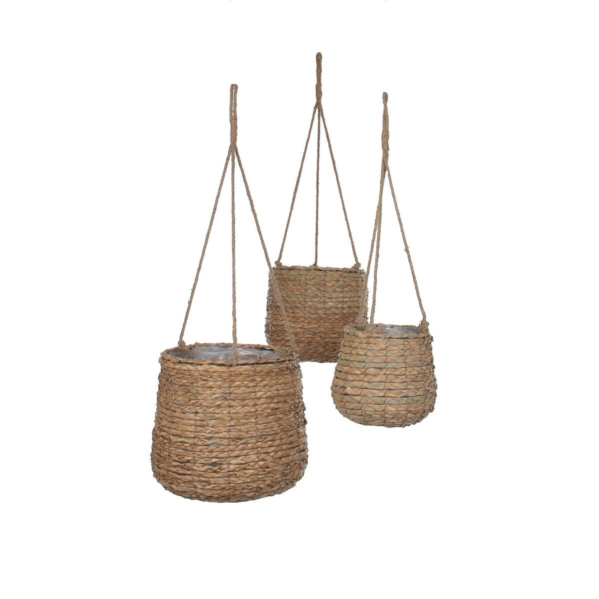 Hängetopf Avalon – 3er-Set – H90 x Ø30 cm – Seegras – Hellbraun - Vitalia Bloom