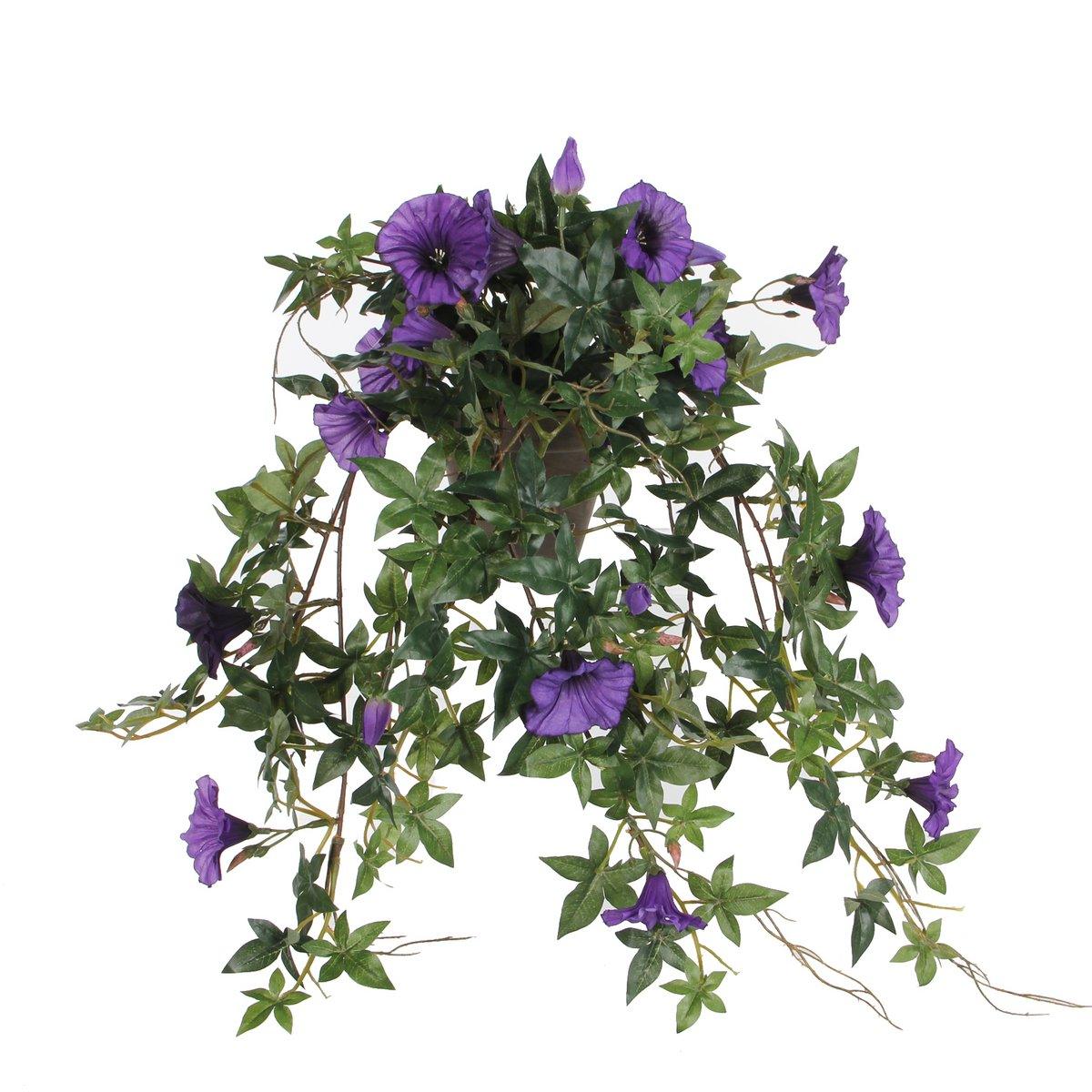 Künstliche Hängepflanze Petunie im Stan-Blumentopf – L25 x B45 x H50 cm – Dunkelviolett - Vitalia Bloom