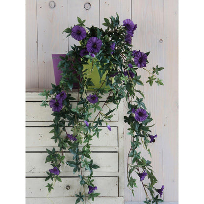 Künstliche Hängepflanze Petunie im Stan-Blumentopf – L25 x B45 x H50 cm – Dunkelviolett - Vitalia Bloom