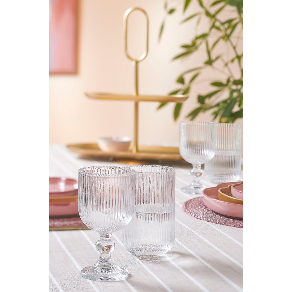 Merlot Trinkgläser – 6-teiliges Wassergläser-Set mit Rillenstruktur