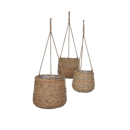 Hängetopf Avalon – 3er-Set – H90 x Ø30 cm – Seegras – Hellbraun - Vitalia Bloom